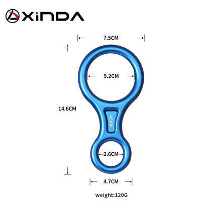 XINDA Rock Climbing 8-Shape Eight Ring Abseiling Device 45KN Descender Belay Rappelling Carabiner Outdoor Downhill Descent Kit