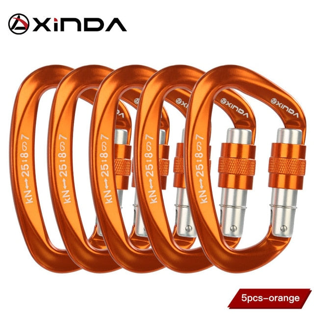Xinda 25kN D-Shape Carabiner Climbing Security Safety Buckle Screw Gates Master Lock Carabiner Outdoor Rock Climbing Equipment
