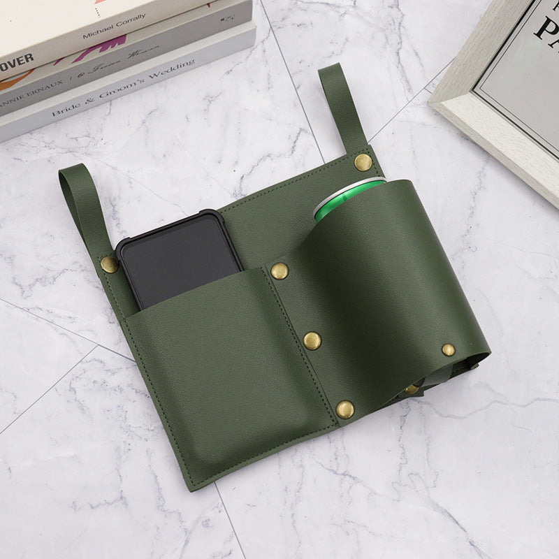 Camping chair leather storage bag mobile phone beer beverage storage bag outdoor chair side bag miscellaneous storage