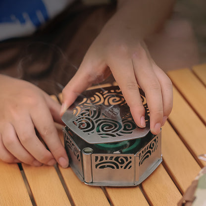 Outdoor Magnetic Mosquito Incense Box Camping Portable Stainless Steel Windproof Hollow Multi functional Mosquito Incense Plate