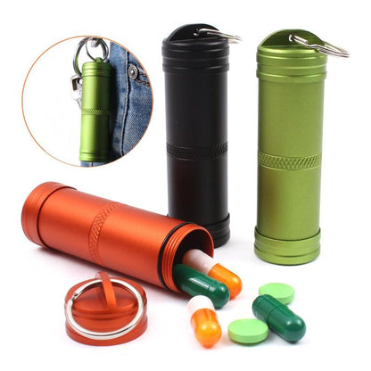 Camping Survival Waterproof Pills Box Container Aluminum Medicine Bottle Keychain Outdoor Emergency Gear EDC Travel Kits Tool