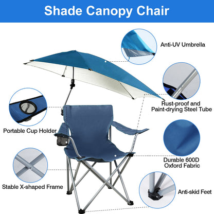 1Pc Foldable Beach Chair With Sun Canopy Cup Holder Carry Bag Adkustable Armrest Detachable Umbrella 220.5lbs Max Load Fedex Shipping