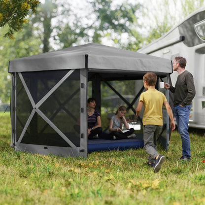 12 X 12 Hexagonal Up Gazebo Canopy Tent With 5 Sidewalls, Outdoor Canopy Shelter With Carry Bag, Dark Gray