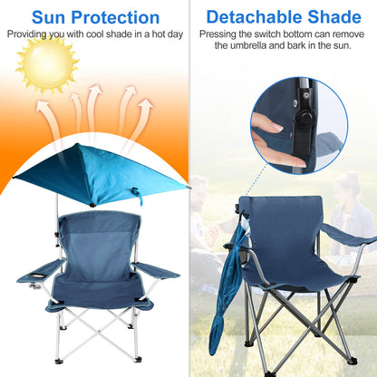 1Pc Foldable Beach Chair With Sun Canopy Cup Holder Carry Bag Adkustable Armrest Detachable Umbrella 220.5lbs Max Load Fedex Shipping