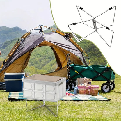1pc Stainless Steel Portable Folding Rack - Quick Setup, Moisture-Proof Outdoor Luggage Rack With Insulated Storage Base