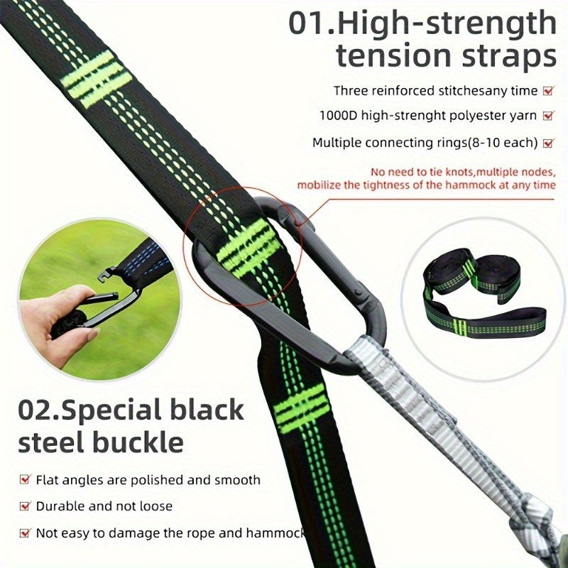 2025 Upgraded Bohemian Camping Hammock,Military Parachute Nylon Material, Portable Single Hammock 500lbs Load-bearing, Suitable For Hiking,Beach,Backyard, Lightweight Outdoor Equipment