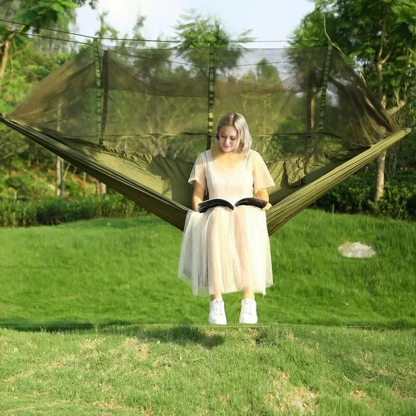 Double Hammock With Maximum Weight Capacity Of 600 Pounds, Equipped With Mosquito Net, Outdoor Hiking Camping Hammock, Portable Nylon Swing Hammock