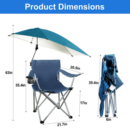 1Pc Foldable Beach Chair With Sun Canopy Cup Holder Carry Bag Adkustable Armrest Detachable Umbrella 220.5lbs Max Load Fedex Shipping