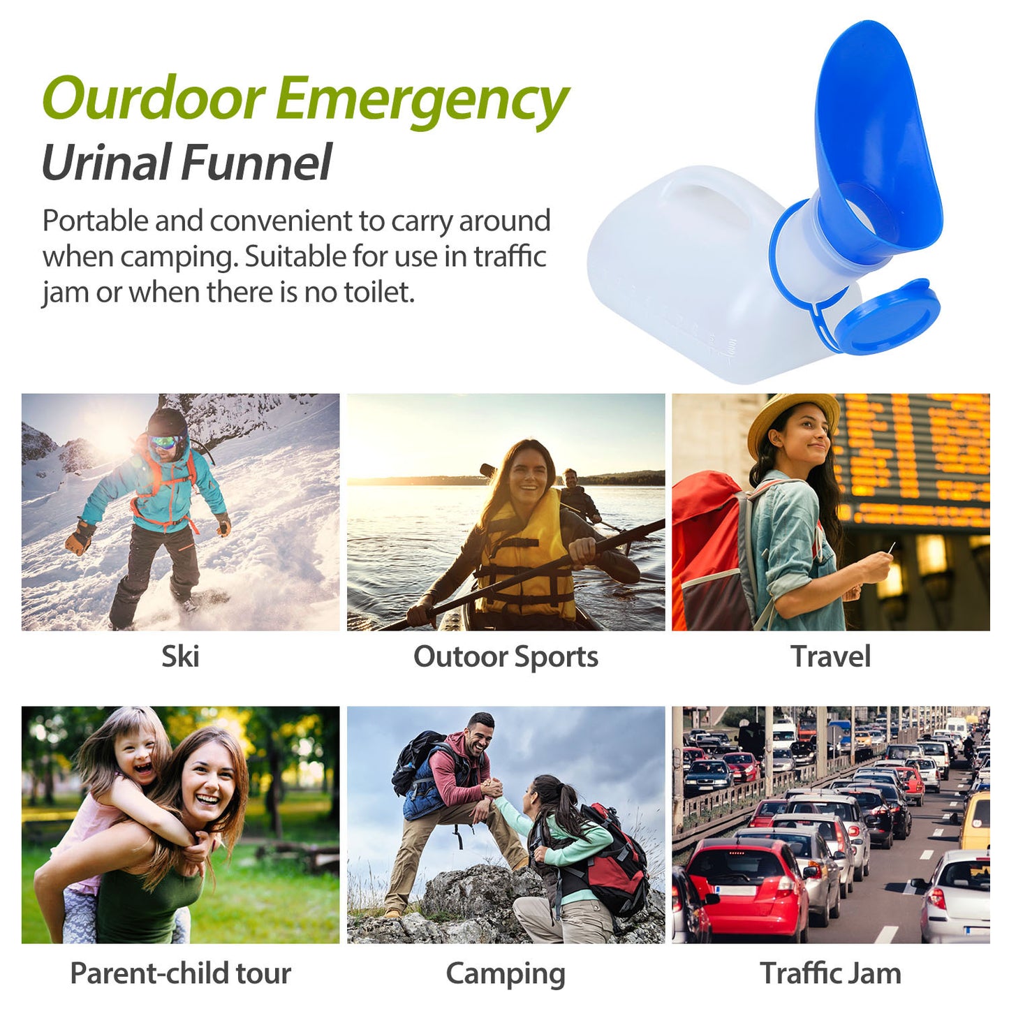 Unisex Potty Urinal Bottle 33.8OZ Emergency Urinal Device Portable Male Female Toilet With Lid Funnel For Car Camping Travel Hospital Outdoor