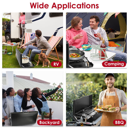 3 Burner Camping Stove 20000 BTU Portable Foldable Propane Stove With Toast Tray Windshield Portable Handle Outdoor Cooking Gas Stove For RV Camping BBQ Picnic