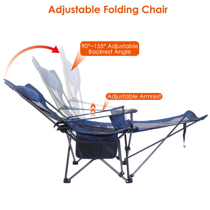 1Pc Foldable Camping Chair 330LBS Load Heavy Duty Steel Lawn Chair Collapsible Chair With Reclining Backrest Angle Cup Holder Pillow Side Pocket Carry Bag