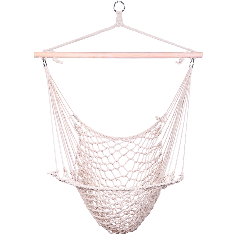 Two Cotton Rope Hanging Chairs In Beige Color