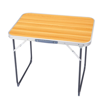 2.3ft Wood Grain Outdoor Folding Table Aluminum Alloy Rectangular 50kg Folding Tabletop