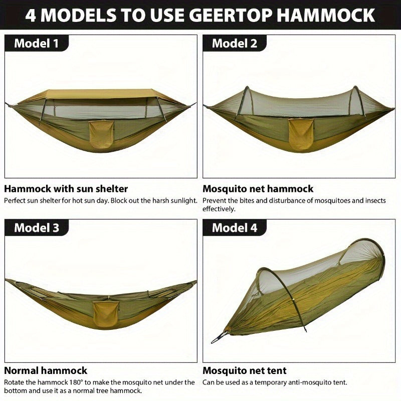 2025 Upgraded Double Layer Camping Hammock. 210D Nylon Mesh Camping Hammock. Sunscreen And Insect Repellent Double Zipper Design. Portable Outdoor Gear With Carabiner. Load Capacity 500lbs