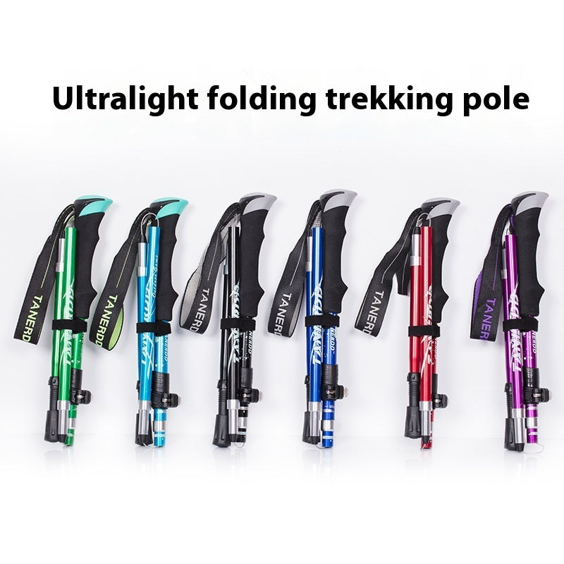 Alloy Foldable And Portable Telescopic Hand Hiking Alpenstock