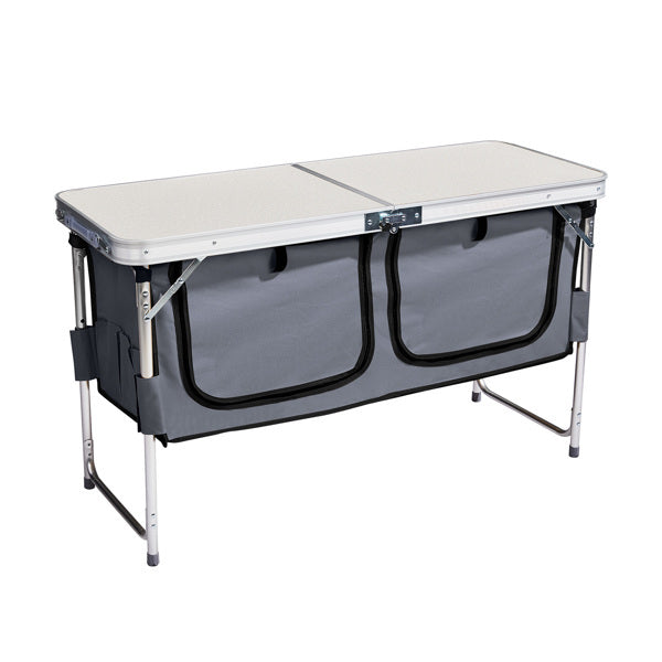 4ft 47cm Wide, Outdoor Folding Table, Aluminum Alloy, Rectangular, Two-fold Tabletop With Gray Cloth Cabinet, 3 Height Adjustments.