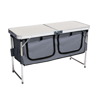 4ft 47cm Wide, Outdoor Folding Table, Aluminum Alloy, Rectangular, Two-fold Tabletop With Gray Cloth Cabinet, 3 Height Adjustments.