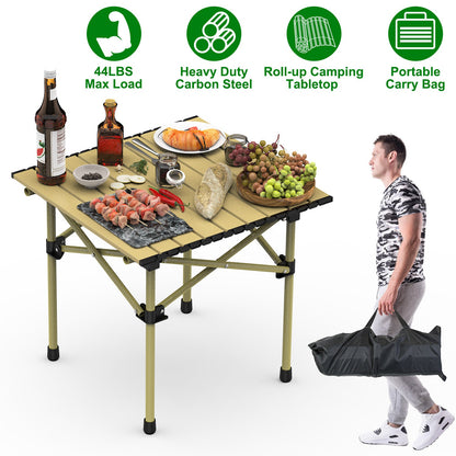 1Pc S Or L Size Options Folding Camping Table Portable Lightweight Carbon Steel Roll-up Picnic BBQ Desk With Carry Bag Heavy Duty For Outdoor Beach Backyard Party Patio Camping Hiking BBQ Picnic