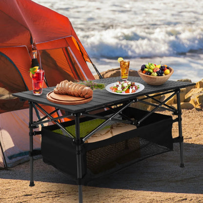 220 Lb Capacity Foldable Camping Table Aluminum Top & Steel Frame With Mesh Basket Portable BBQ Picnic Beach Table Includes Carry Bag