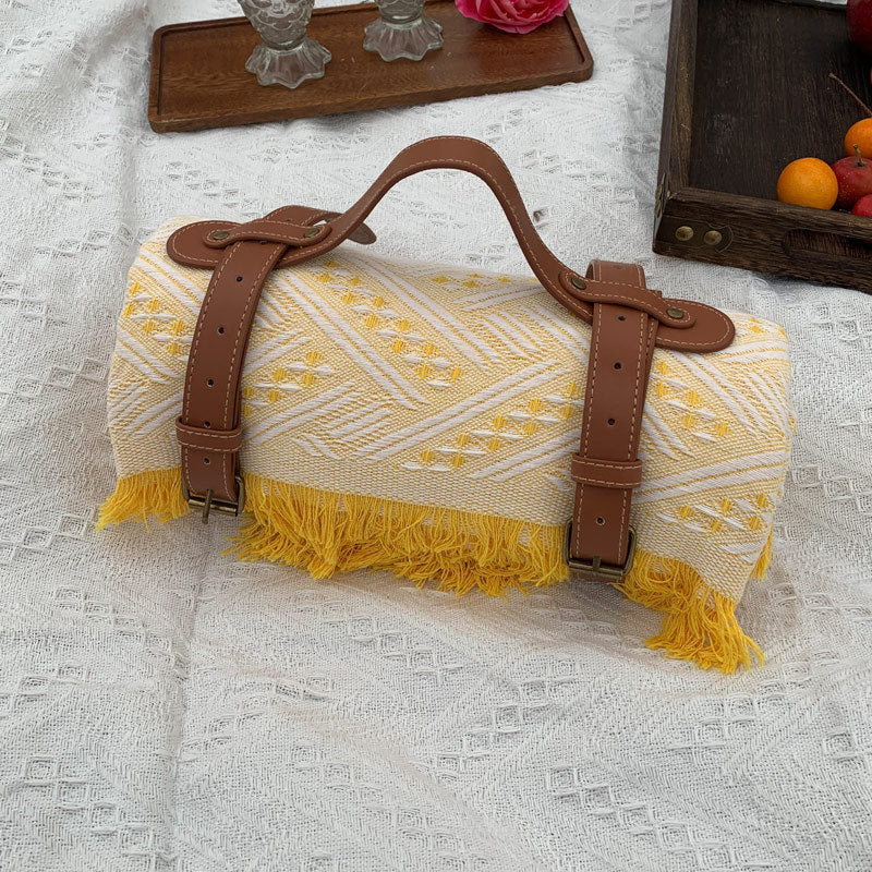 New Chessboard Plaid Knitted Thickened Camping Rugs Picnic Mat Fashion Tassel