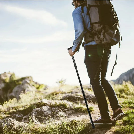 Black Male And Female Hikers Portable Mobility Aid Cane