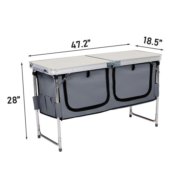 4ft 47cm Wide, Outdoor Folding Table, Aluminum Alloy, Rectangular, Two-fold Tabletop With Gray Cloth Cabinet, 3 Height Adjustments.
