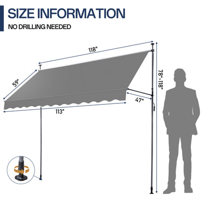 300x120x200-300cm, Grey, Support Canopy, Polyester Fabric, Aluminum-iron Frame, Retractable