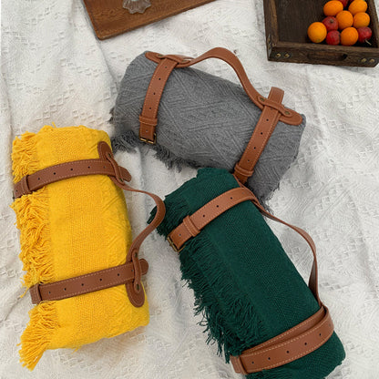 New Chessboard Plaid Knitted Thickened Camping Rugs Picnic Mat Fashion Tassel