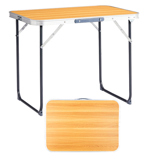 2.3ft Wood Grain Outdoor Folding Table Aluminum Alloy Rectangular 50kg Folding Tabletop