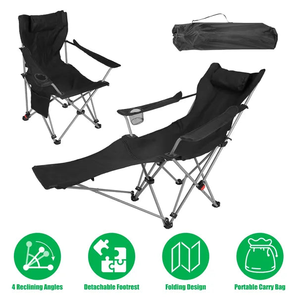 Outdoor Reclining Camping Lounge Chair 95-160 Adjustable Angle Carbon Steel Frame Heavy Duty Foldable Chair With Storage Bag For Patio Backyard Travel