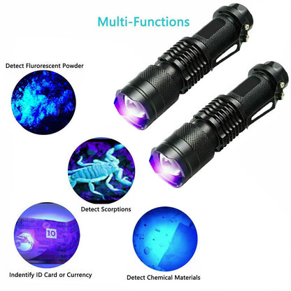 2 Pack UV Flashlight LED Handheld Blacklight Ultra Violet Flashlight 395nm Mini Light Inspection Lamp Torch Detector For Dog Pet Urine Stains, Bed Bugs And Scorpions