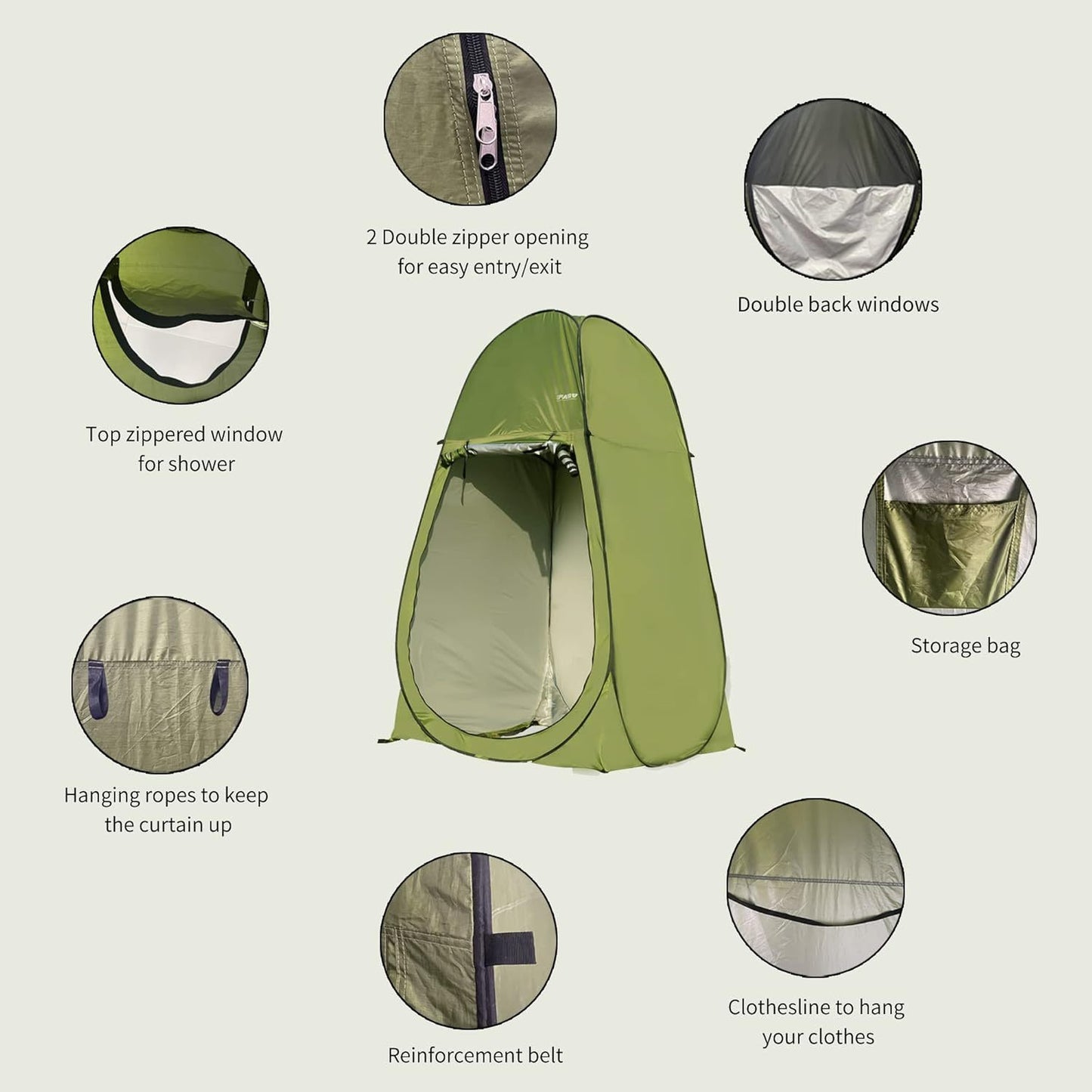 Camping Shower Tent 7FT Instant Up Privacy Tents, Portable Toilet Tent Outdoor Dressing Room, Foldable Camp Sun Shelter For Beach Fishing