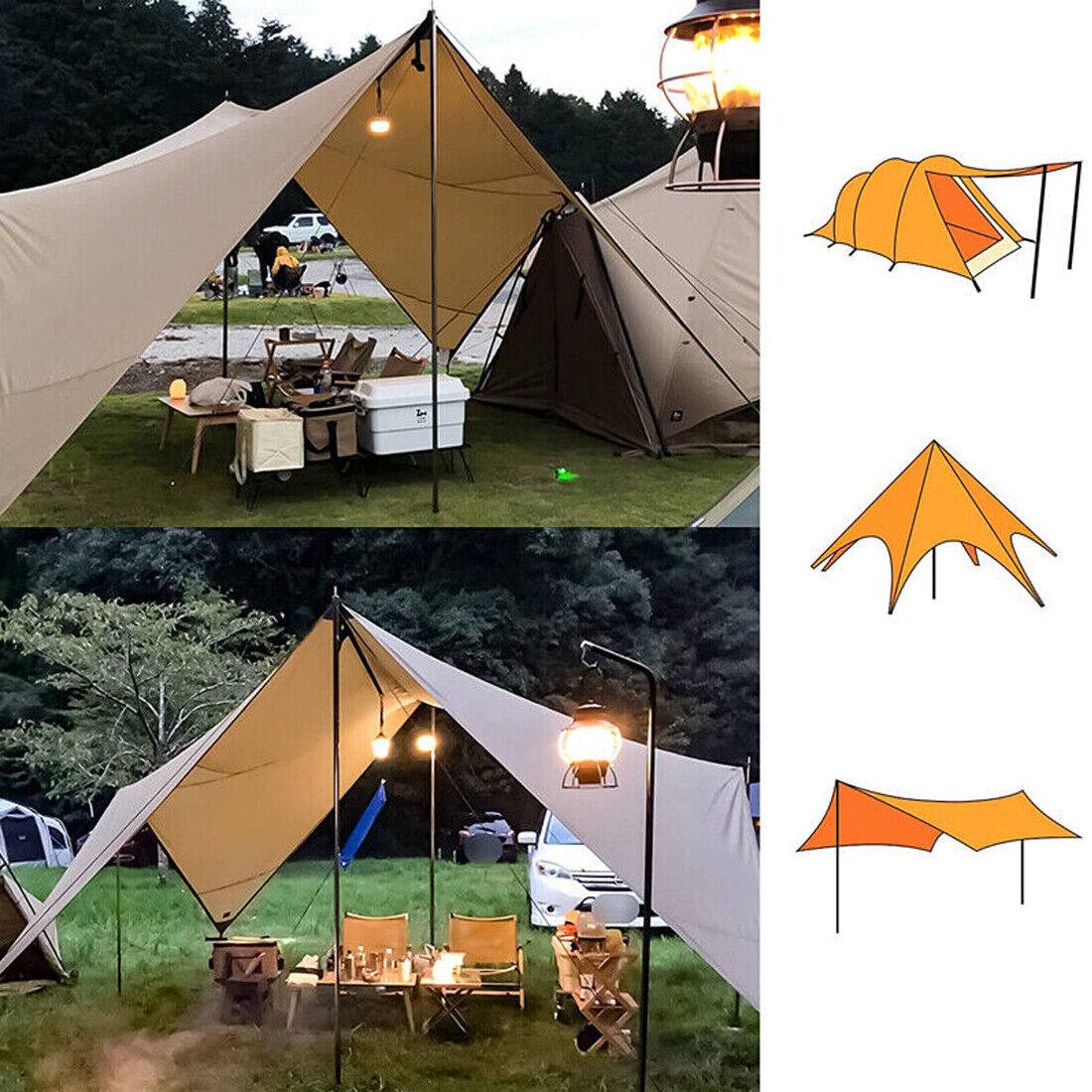 2x200cm Tent Poles Universal Telescopic Adjustable Steel Awning Canopy Tarp Pole