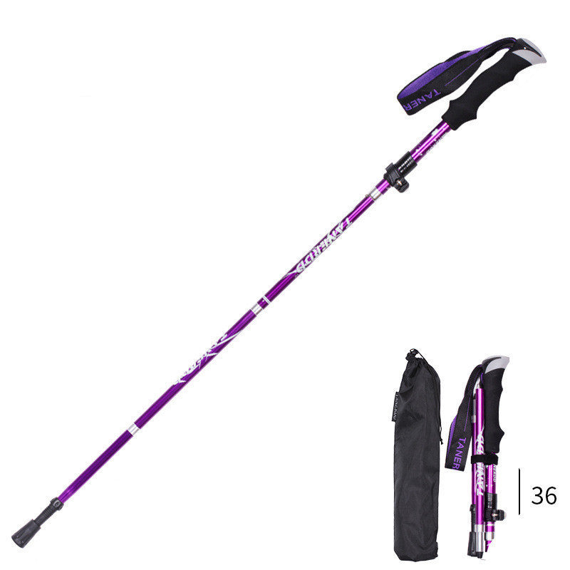 Folding  Stick Trekking Straight Handle Stick Ultra-light And Ultra-short Retractable Can Be Put In The Bag