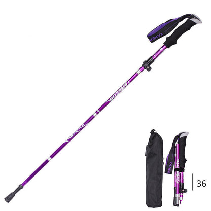 Folding  Stick Trekking Straight Handle Stick Ultra-light And Ultra-short Retractable Can Be Put In The Bag