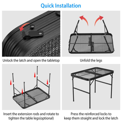 1Pc Foldable Camping Table Collapsible Picnic Aluminum Alloy Grill Stand 88LBS Max Load Height Adjustable BBQ Table