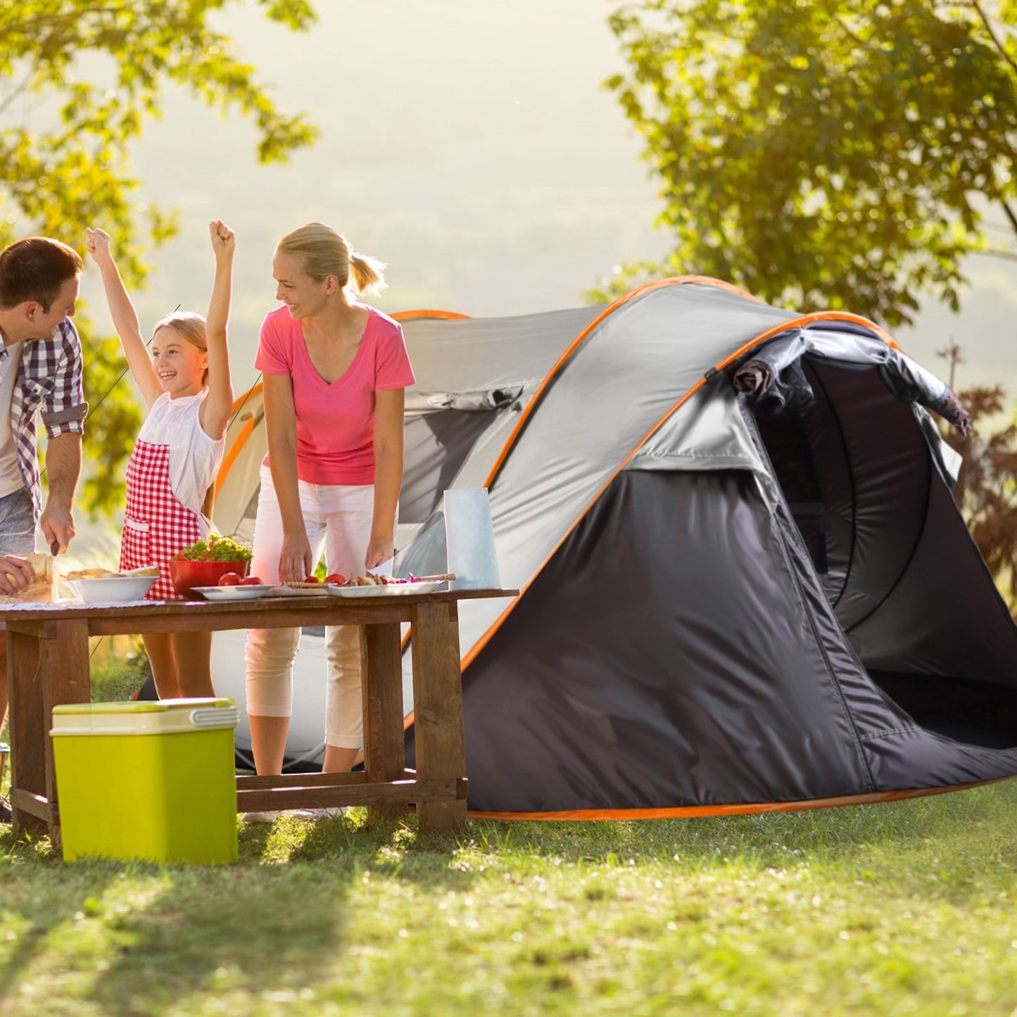 1Pc 5-8 Person Tent Automatic Setup Camping Tent Waterproof Instant Setup Tent With 4 Mosquito Net Windows Carrying Bag For Hiking Climbing Adventure Fishing